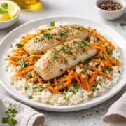 Минтай с рисом и овощами